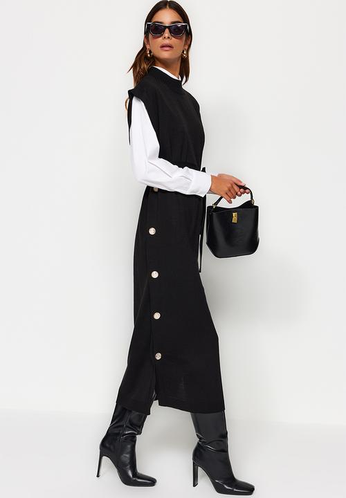 Trendyol - Button Detailed Knitwear Sweater Dress - Black