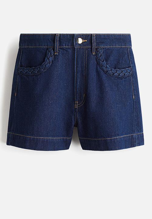 H&M - Braided-trim denim shorts - dark denim blue