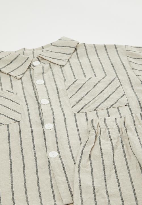 Pop Candy - Multi-directional stripe shirt & shorts - timberwolf grey