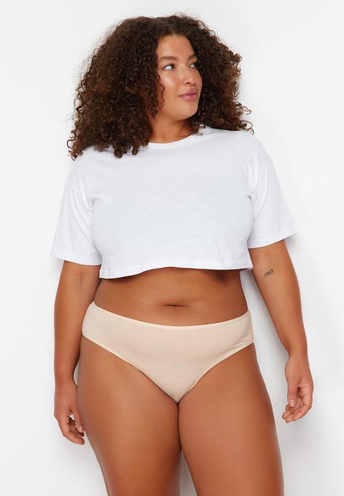 Trendyol - Plus size 3-pack cotton classic panties - black-white-skin