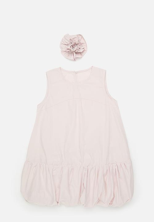 Pop Candy - Bubble hem dress with ruffle scrunchie - pale pink