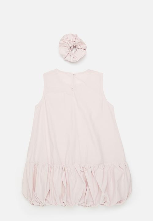 Pop Candy - Bubble hem dress with ruffle scrunchie - pale pink