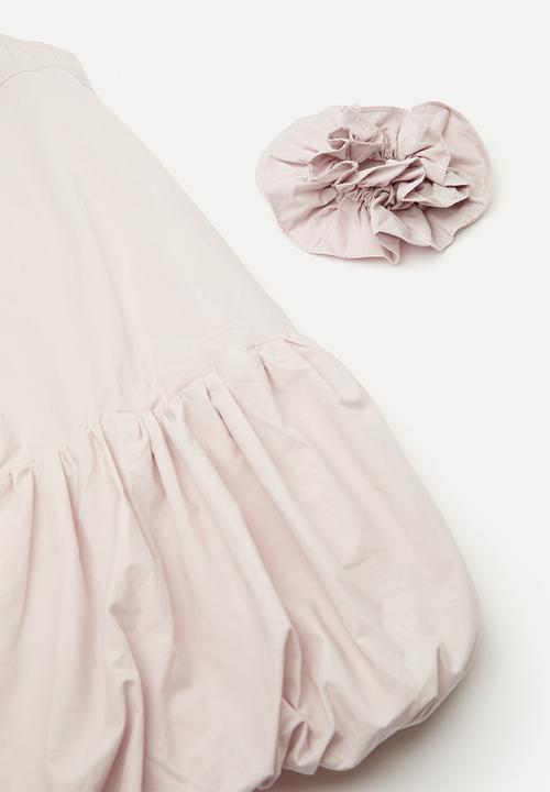 Pop Candy - Bubble hem dress with ruffle scrunchie - pale pink