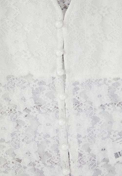 Trendyol - Lace V-Neck Button Up Top- Ecru
