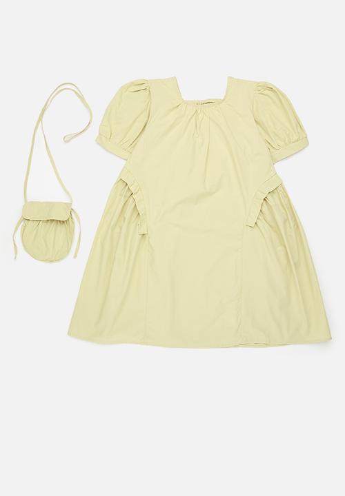 Pop Candy - Gathered bust and side panel dress with matching sling pouch - khaki