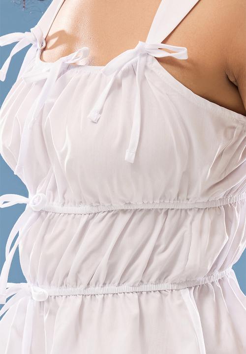 Trendyol - Square Neck Gathered Woven Blouse - White