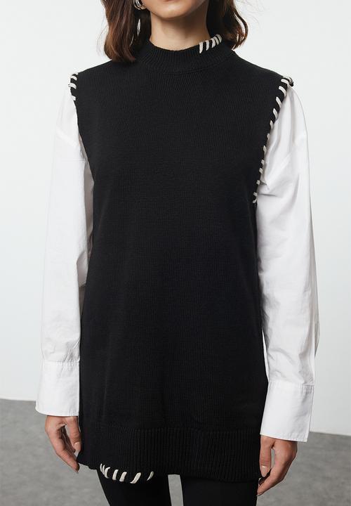 Trendyol - Knitwear Sweater with Stitching Detail - Black