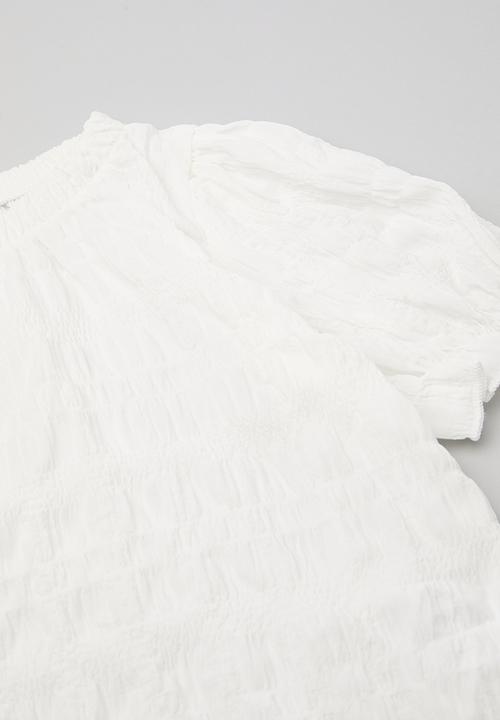 Pop Candy - Gathered neckline blouse with bubble shorts - white/pink