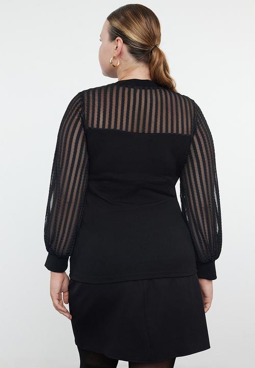 Trendyol - Plus size  lace fitted bodysuit blouse - black