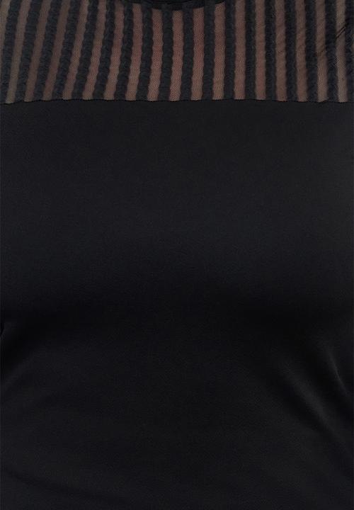 Trendyol - Plus size  lace fitted bodysuit blouse - black