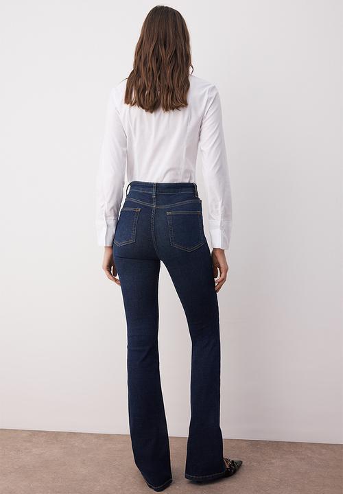 Trendyol - High Waist Flare Jean - Dark blue