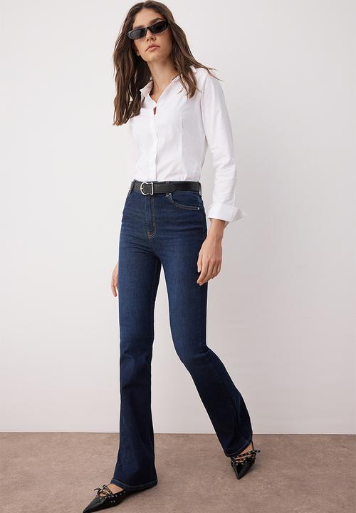 Trendyol - High Waist Flare Jean - Dark blue