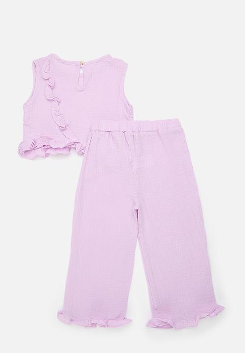 Pop Candy - Baby cotton ruffle hem top with matching pants - lilac