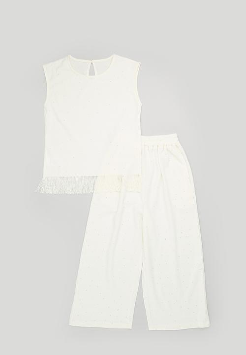 Pop Candy - Pre-shirred knit top with matching pants - cream