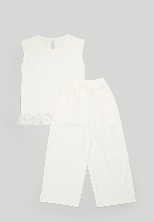 Pop Candy - Pre-shirred knit top with matching pants - cream