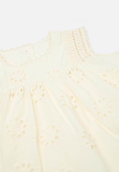 Pop Candy - Anglaise top with crochet detail & matching jeans - cream/light blue
