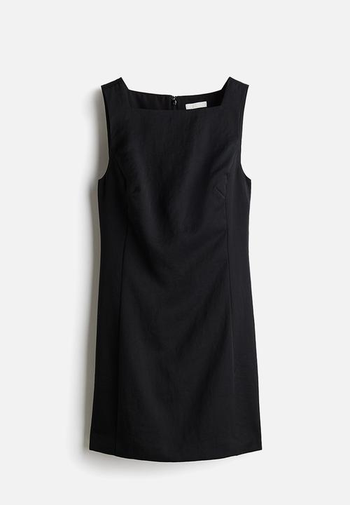 H&M - Square-neck twill dress - black