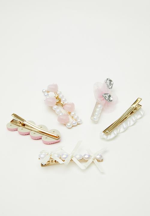 Pop Candy - 5 pack hair clip set - pink/white