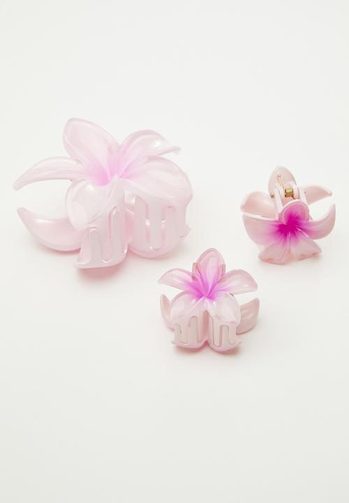 Pop Candy - Frangipani flower hair clip set - pink