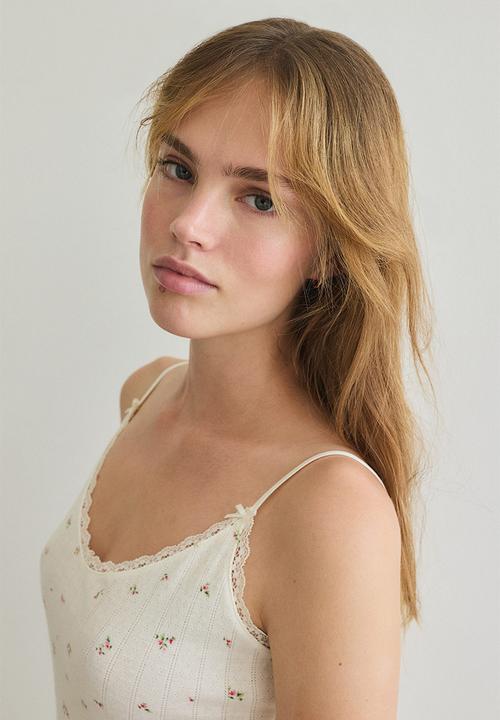 H&M - Pointelle nightslip - cream/floral 