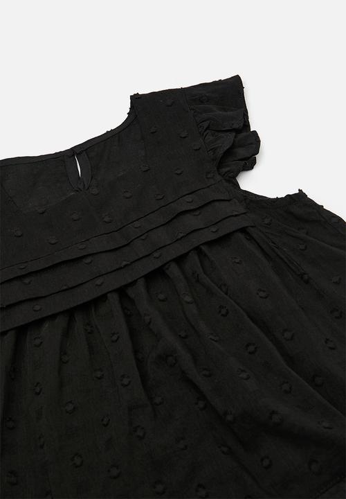 Pop Candy - Textured blouse & skirt with pin tuck detail and anglaise hem - black