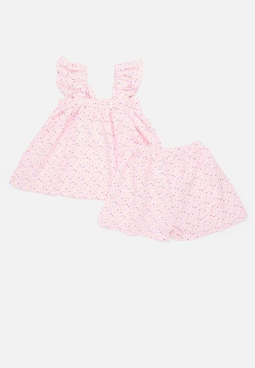 Pop Candy - Textured babydoll top with flared shorts - pink/heart aop