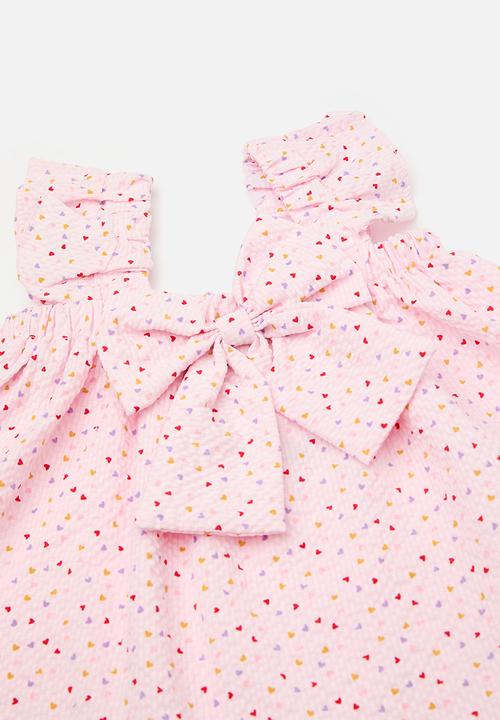 Pop Candy - Textured babydoll top with flared shorts - pink/heart aop