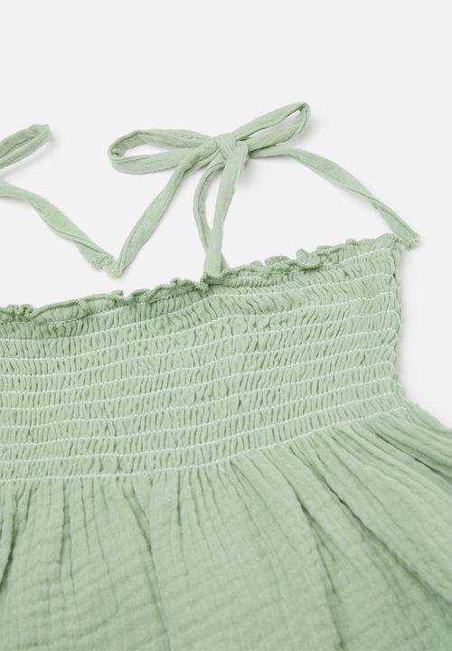 Pop Candy - Shirred bodice top with extra wide leg pants - calm green