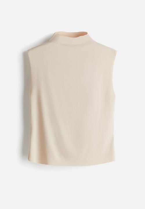 Sleeveless turtleneck top - light beige - 1293315003
