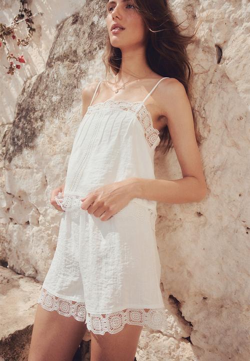 H&M - Embroidery-detail playsuit - white
