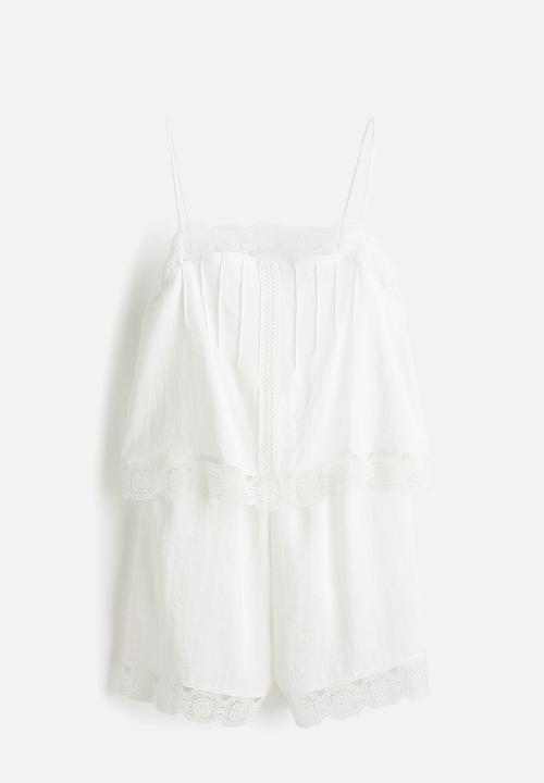 H&M - Embroidery-detail playsuit - white