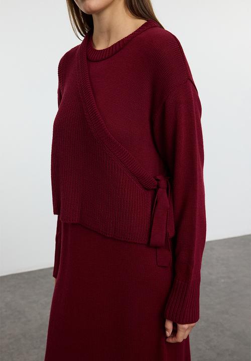 Trendyol - Knitwear Cardigan and Gown Set - Bordeaux
