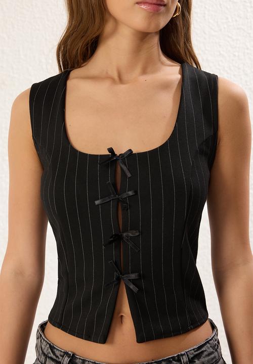Trendyol - Ribbon Lacing Detailed Top - Black