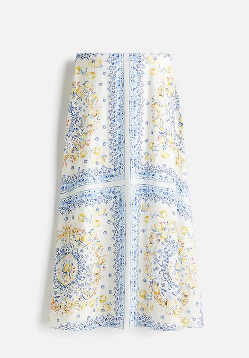 H&M - A-line skirt - white/lemons 