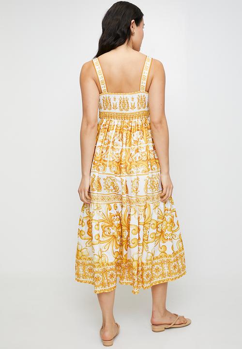 Stella Morgan - Strappy border print boobtube dress - yellow