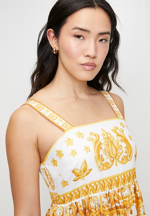 Stella Morgan - Strappy border print boobtube dress - yellow