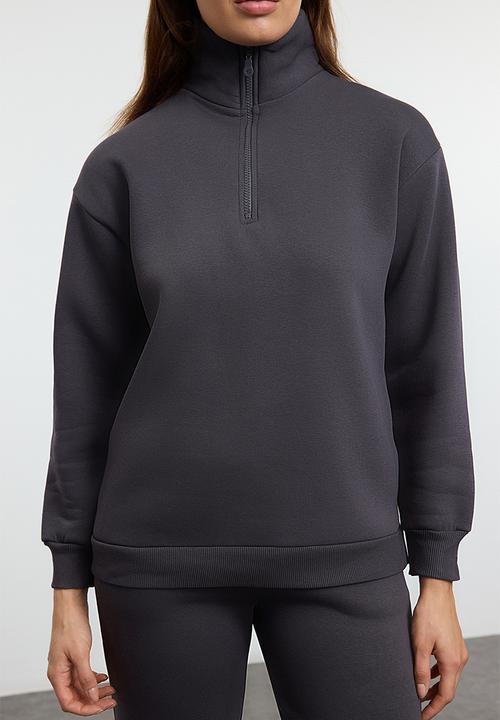 Trendyol - Fleece Anthracite Zippered Jogger Tracksuit Set - Anthracite