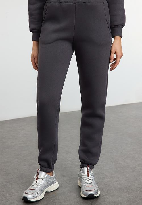 Trendyol - Fleece Anthracite Zippered Jogger Tracksuit Set - Anthracite