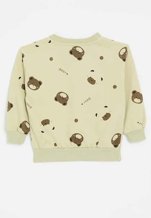 Pop Candy - Bear printed sweat top - light sage