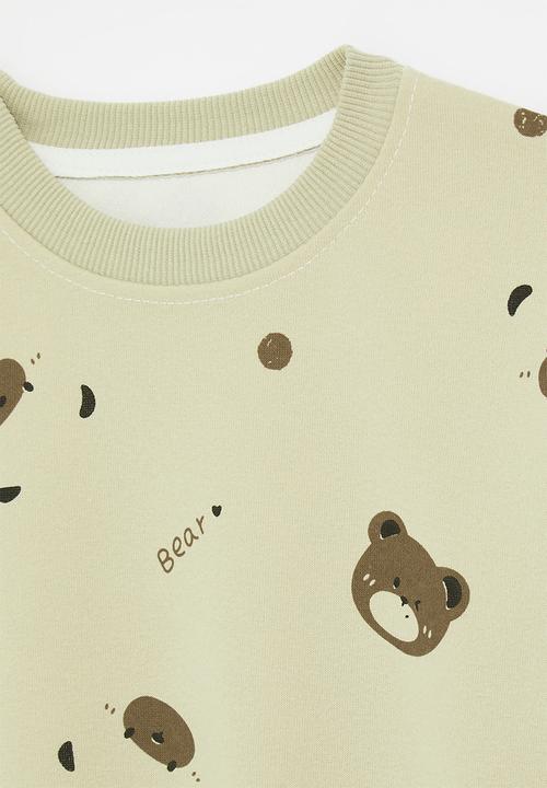 Pop Candy - Bear printed sweat top - light sage