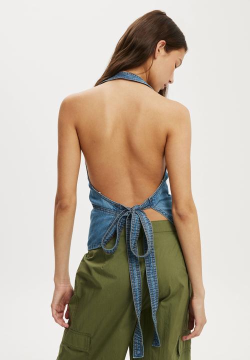 Cotton On - Avery wrap denim top - notion blue