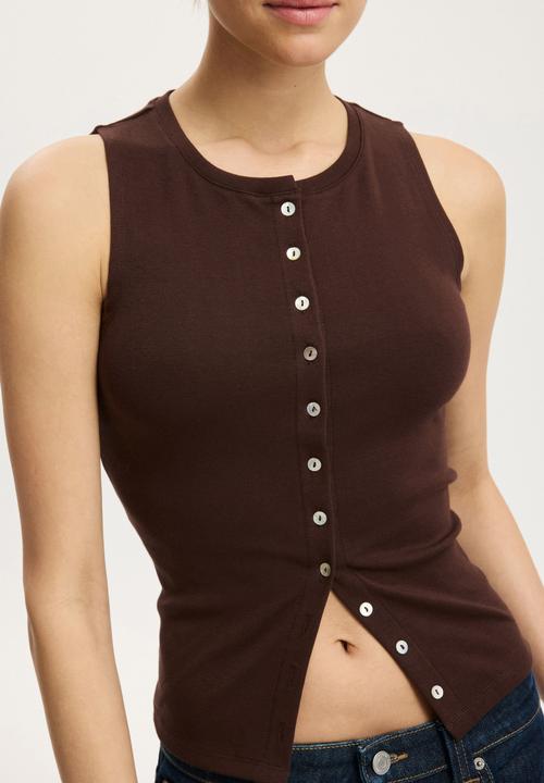 Cotton On - Bailey button detail vest - dark oak