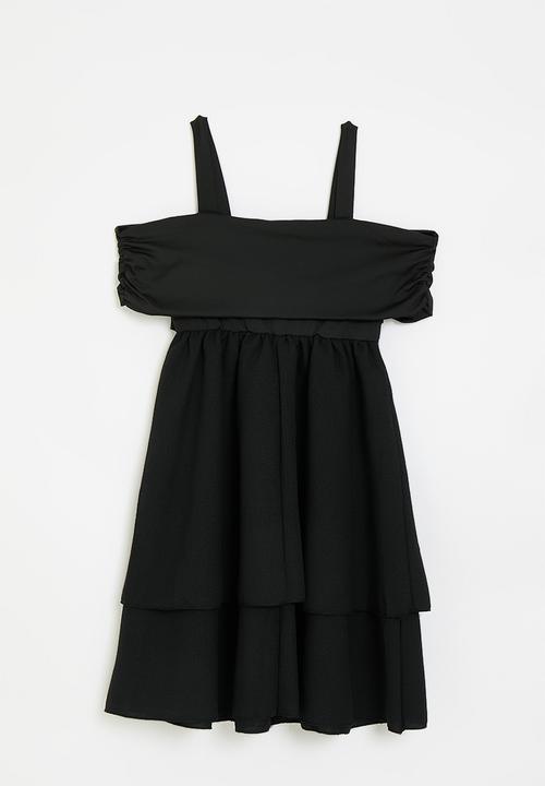 Pop Candy - Off-the-shoulder crossover dress with tiered skirt - black