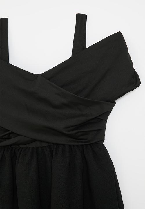 Pop Candy - Off-the-shoulder crossover dress with tiered skirt - black