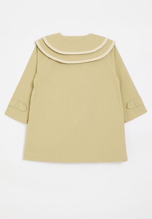 Pop Candy - Double pointed flat collar coat - sand brown/white