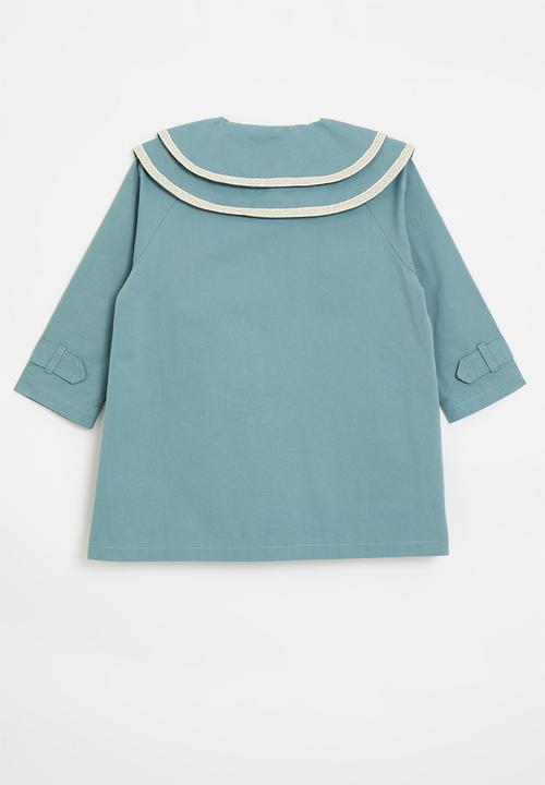 Pop Candy - Double pointed flat collar coat - airforce blue/white