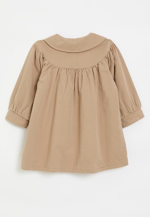 Pop Candy - Vintage inspired dress with pointed flat collar - mocha brown