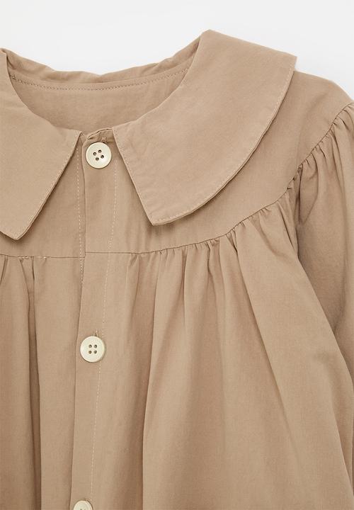 Pop Candy - Vintage inspired dress with pointed flat collar - mocha brown