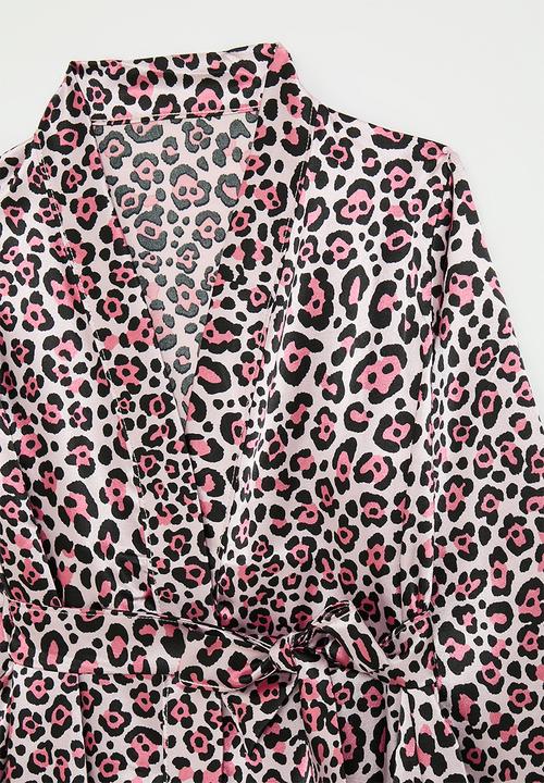 Pop Candy - Satin robe - pink leopard print