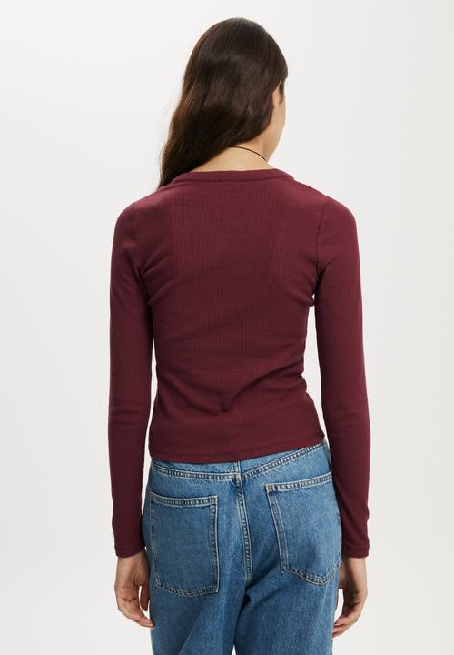 Cotton On - Ryan henley long sleeve - sour cherry